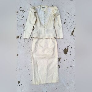 1980s Jessica Mclintock Ivory Lace dress set